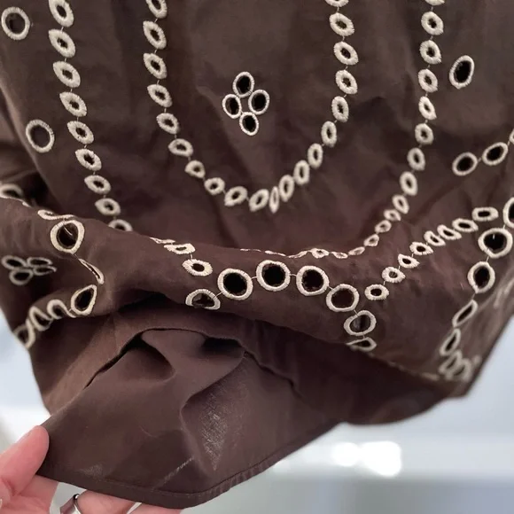 SAAC MIZRAH Brown Eyelet Linen Knee length Dress Size 10 - Picture 14 of 16